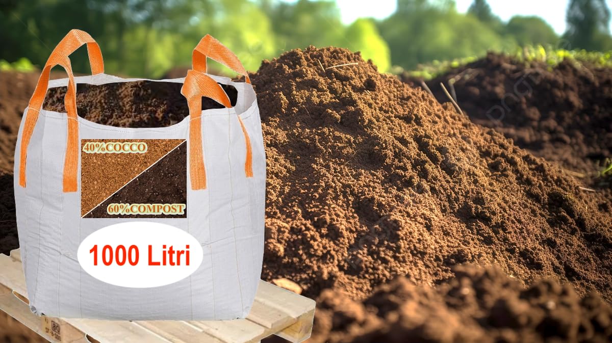 Substrato vegetale compostato + fibra e pellet a base di cocco ecosostenibile senza torba (1000LITRI BIGBAG_COCCOMIX_)
