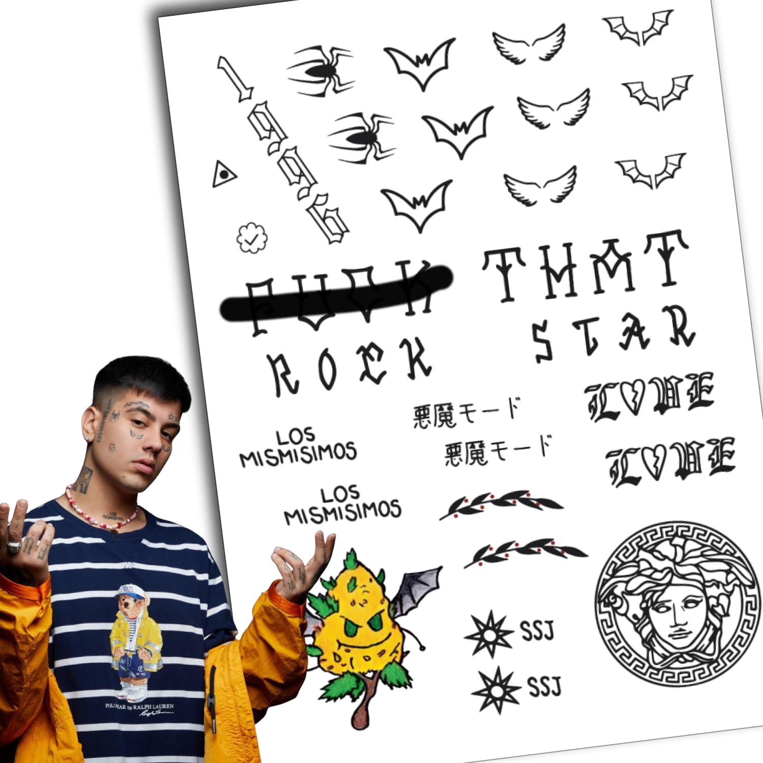 Yatatu Duki Temporäres Tattoo Set – 30 Designs Auf 20x28 Cm Blatt – Wasserfest, Hypoallergen, Hält 5–7 Tage – Für Kostüm, Karneval, Cosplay