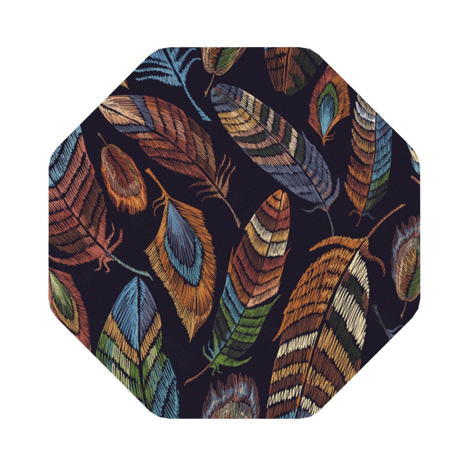 Set Of 4 Peacock Feather Print Leather Coasters Set,Cup Mat Pad For Home And Kitchen