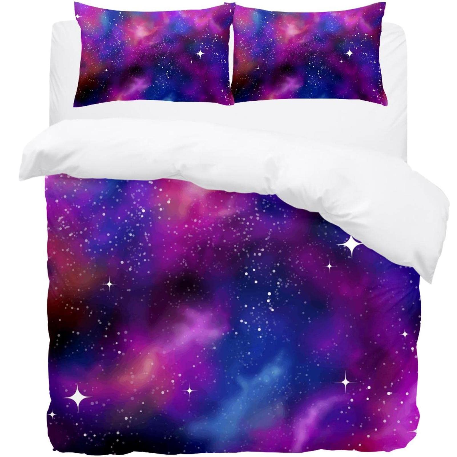 Parure de lit ciel étoilé galaxie housse de couette douce 2 personnes avec taies