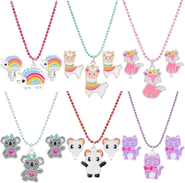 PinkSheep BFF Beaded Necklace Bracelets for Little Girl, Unicorn Princess Friendship Necklace Jewelry Sets for Teen Girls Favors Bags for Party Birthday Gift