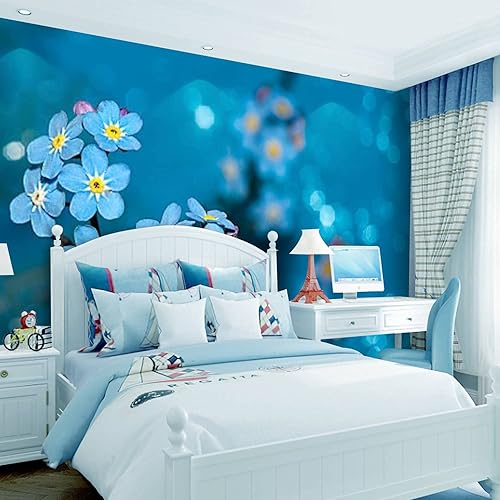 Miniatura 3 de Papel tapiz moderno 3D Forget me not Flowers on a Blue Background Pegatinas de pared para pegar y despegar, papel mural extraíble para sala de