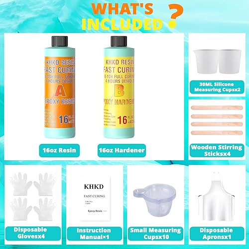 Miniatura 4 de Resina epoxi, Kit de resina epoxi de curación rápida KHKD RESIN 32 oz, Resina epoxica de secado rápido mejora de 4 horas sin molde, Resina de arte