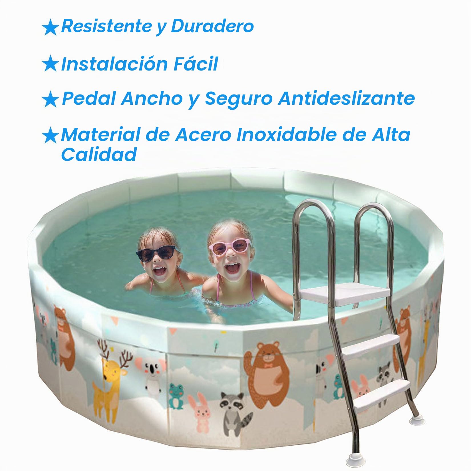 BOTOWI Escalera de Piscina sobre el Suelo de Alta Resistencia, Escalera de natación con Marco de Acero Inoxidable de 2 escalones para Piscinas DE 33 Pulgadas,85cm