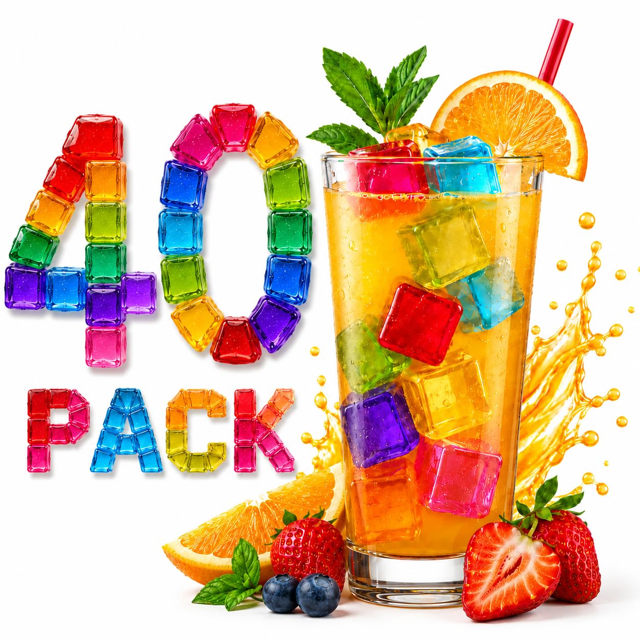 A2Z 20, 40, 60 Pack Reusable Ice Cubes with Mesh Storage Bag Non Diluting Drink - Ice Cubes 1367 40 Pack โ image 1