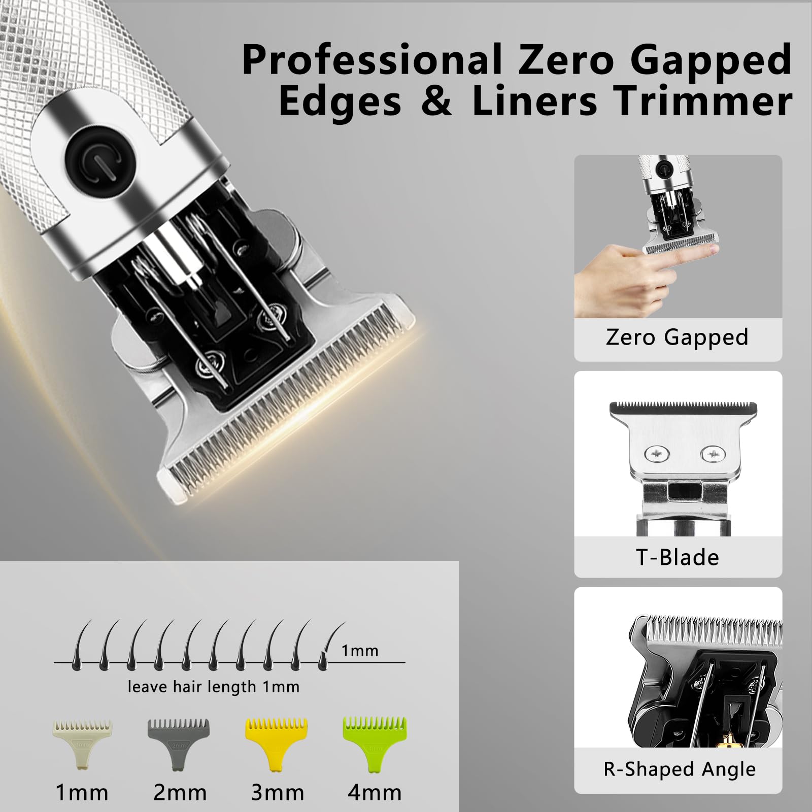 Professional Cordless Hair Clippers and Trimmers Set for Men, Silver