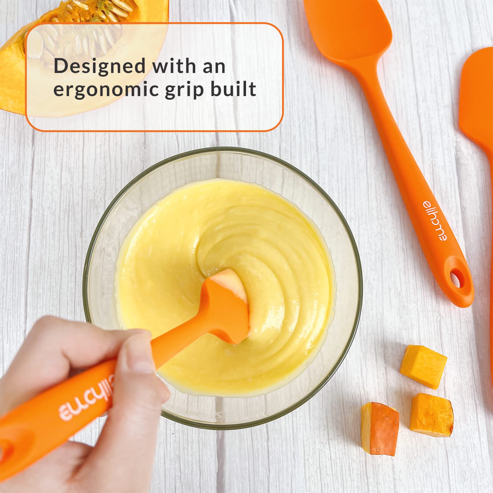 Elihome Lot de 3 spatules en silicone Chef Series - Résistantes à la chaleur - Anti-adhésives - En caoutchouc - Pour la cuisine, la pâtisserie et le mélange - Sans BPA et certifié LFGB - Orange