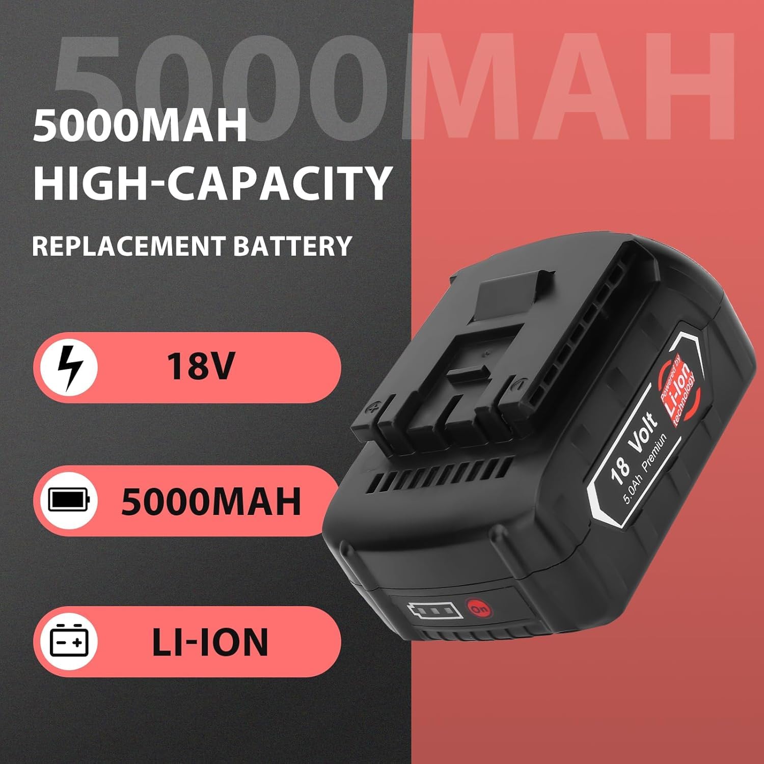 2X Batteria di ricambio 18V 5,0Ah Li-ion per batteria Bosch BAT610G Batterie 18V compatibili con BAT609G BAT618G BAT619G BAT622 BAT612 Exemoro