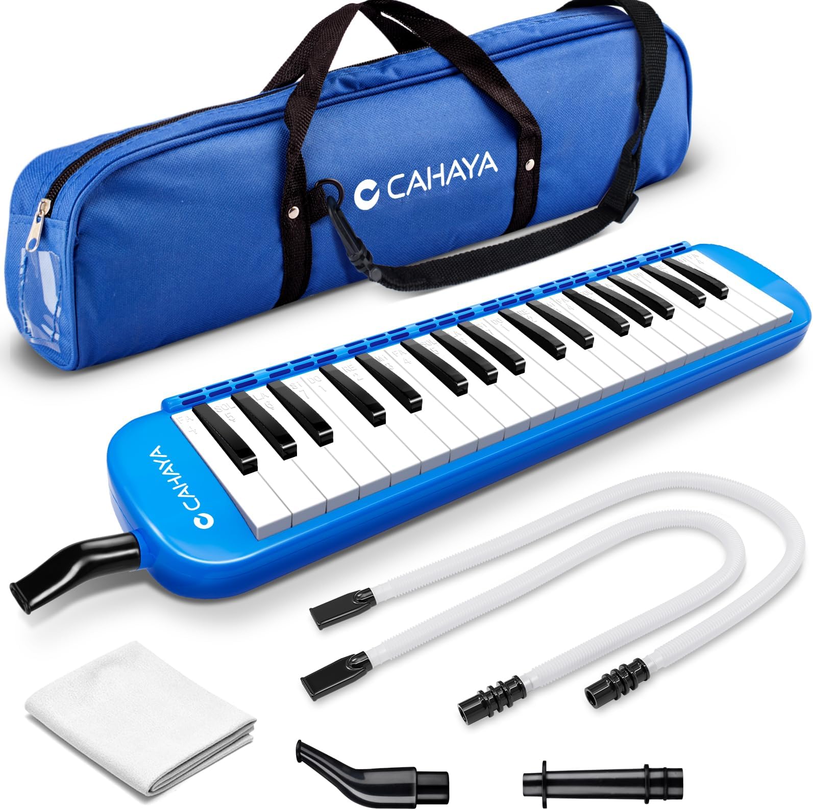 Melodica 37 Keys with Carrying Bag and 2 with Mouthpieces Air Piano Keyboard Musical Instrument for Kids and Adults, Blue, Model CY0049-2