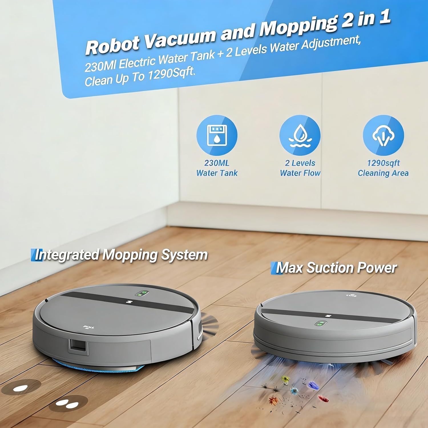 Robot Vacuum and Mop Combo, App/Alexa Control, Smart Robot Vacuum Cleaner, Ultra-Thin, Automatic Recharge Robotic Vacuum Cleaner for Pet Hair/Carpet/Hard Floor