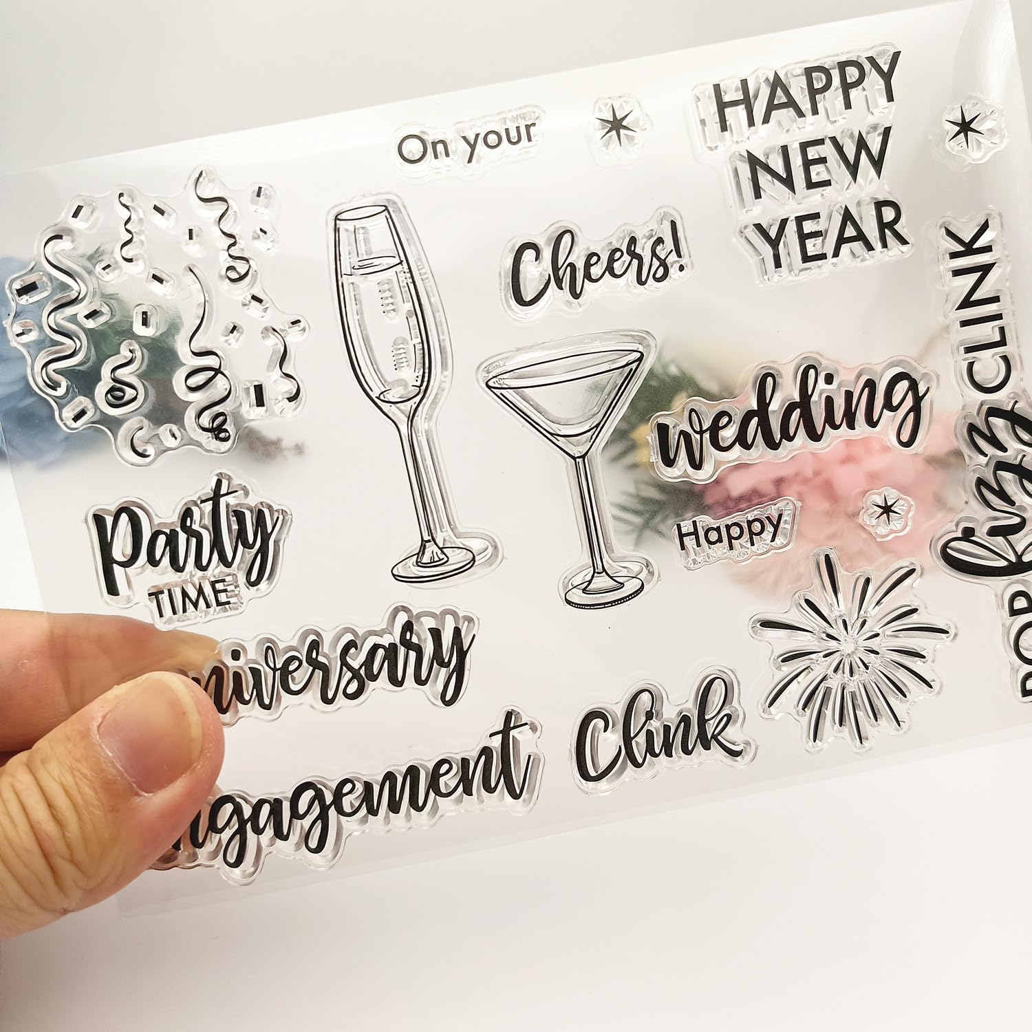 Happy New Year Fireworks Clear Stamps Happy Engagement Wedding Cheers Transparent Silicone Stamps for Card Making DIY Scrapbooking Photo Album Card and Paper Craft Decor image 3