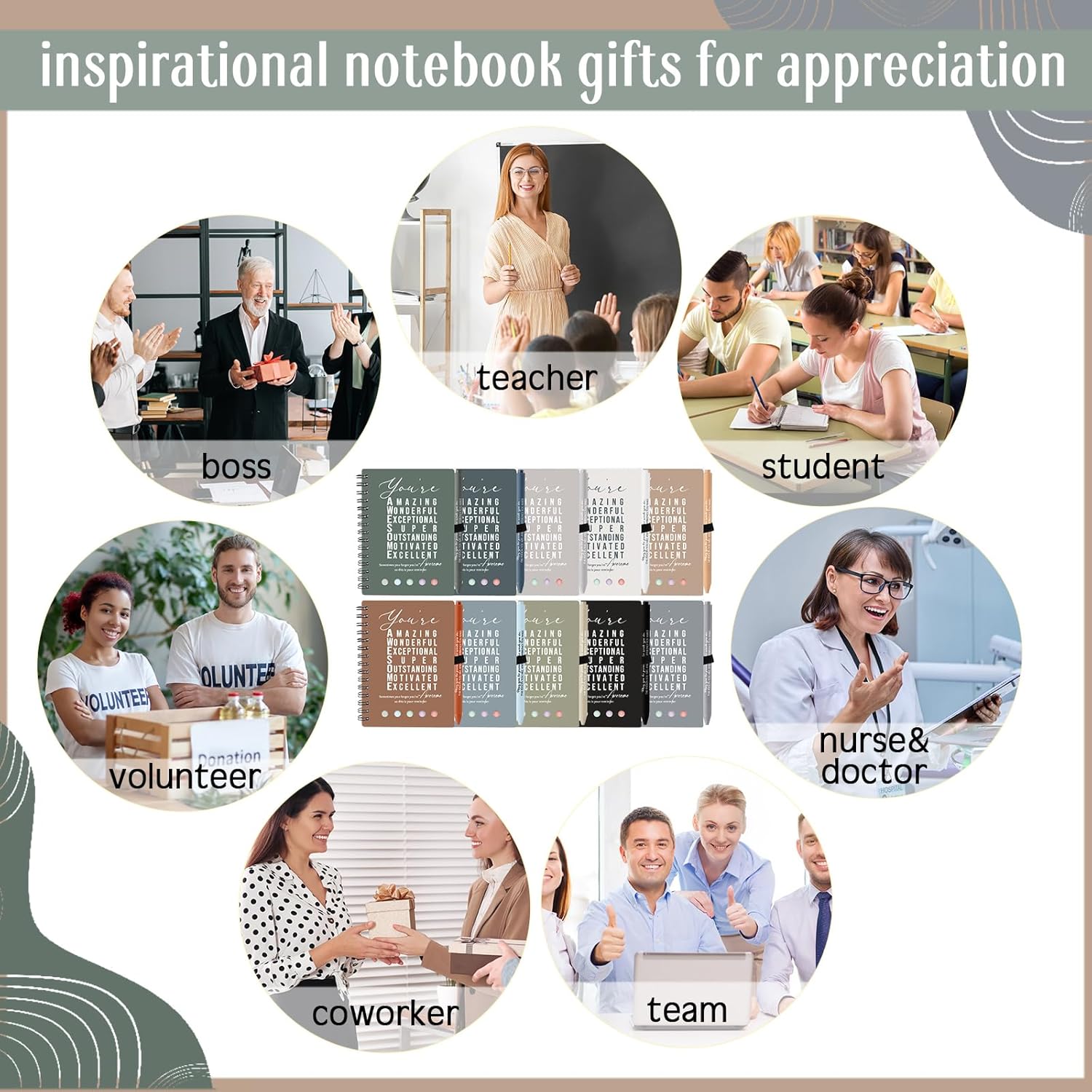 Jetec 100 Pcs/50 Sets Motivational Spiral Notebook with Sticky Notes Pen Bulk Boho Inspirational Journals Employee Appreciation Thank You Gift for Teacher Coworker Staff Team (Morandi)