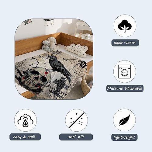 Miniatura 5 de Neatee Living Manta de Halloween  Manta pequeña de calavera vintage para bebé, niño pequeño, mascota, ligera, esponjosa, forro polar suave, 30 x 40