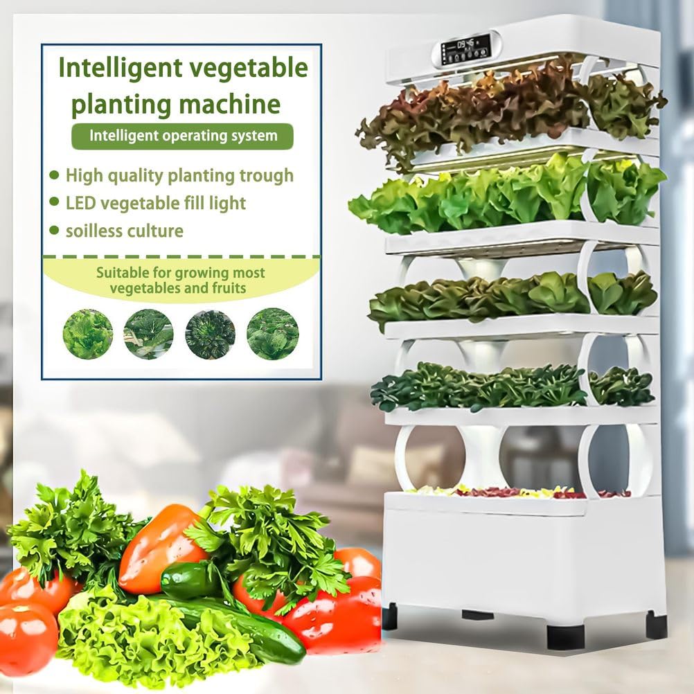 Système de culture hydroponique, tour de jardin à 5 niveaux avec lampe de culture LED, kit complet de légumes et d'herbes pour jardinage à la maison
