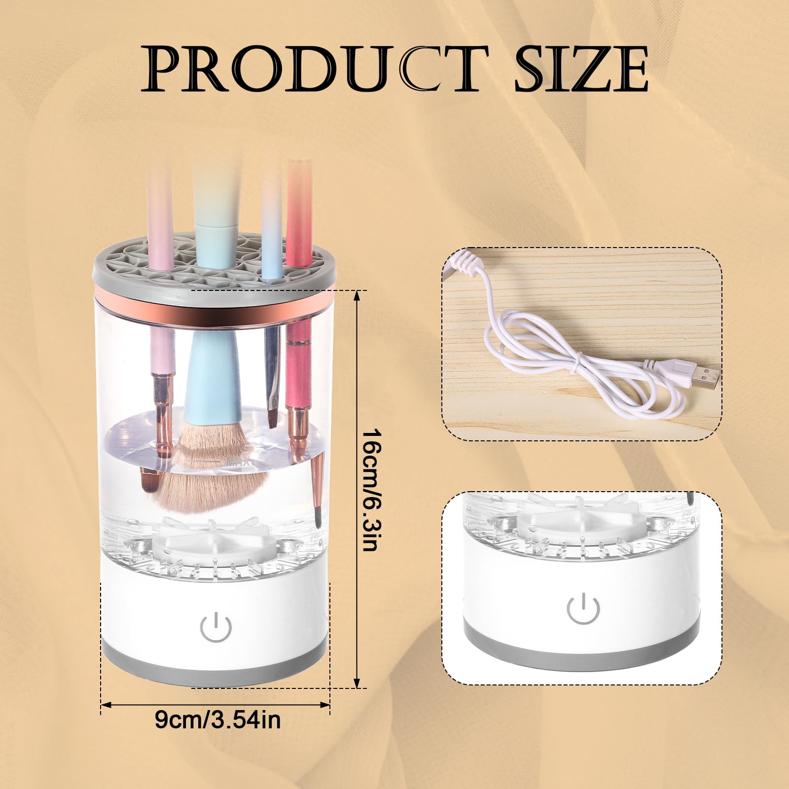 Pulitore Pennelli Trucco Elettrico, Macchina Pulisci Pennelli Cosmetici Bianca con Cavo USB Strumento Lava pennelli Trucco Portatile Rotazione Automatica per Pennelli Trucco Tutte Dimensioni