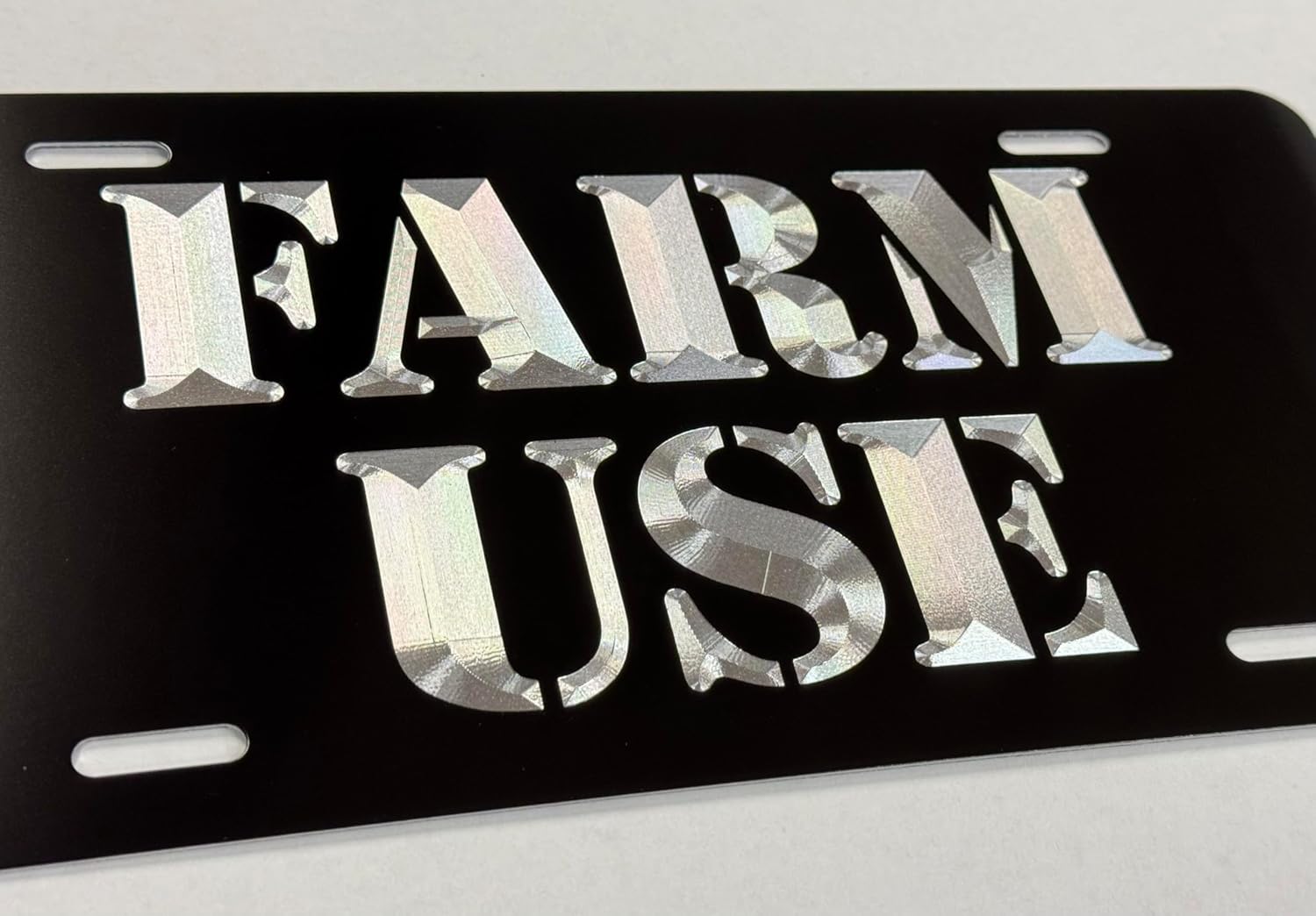 Silver Engraved Farm Use Black Car Tag Diamond Etched Metal Front License Plate
