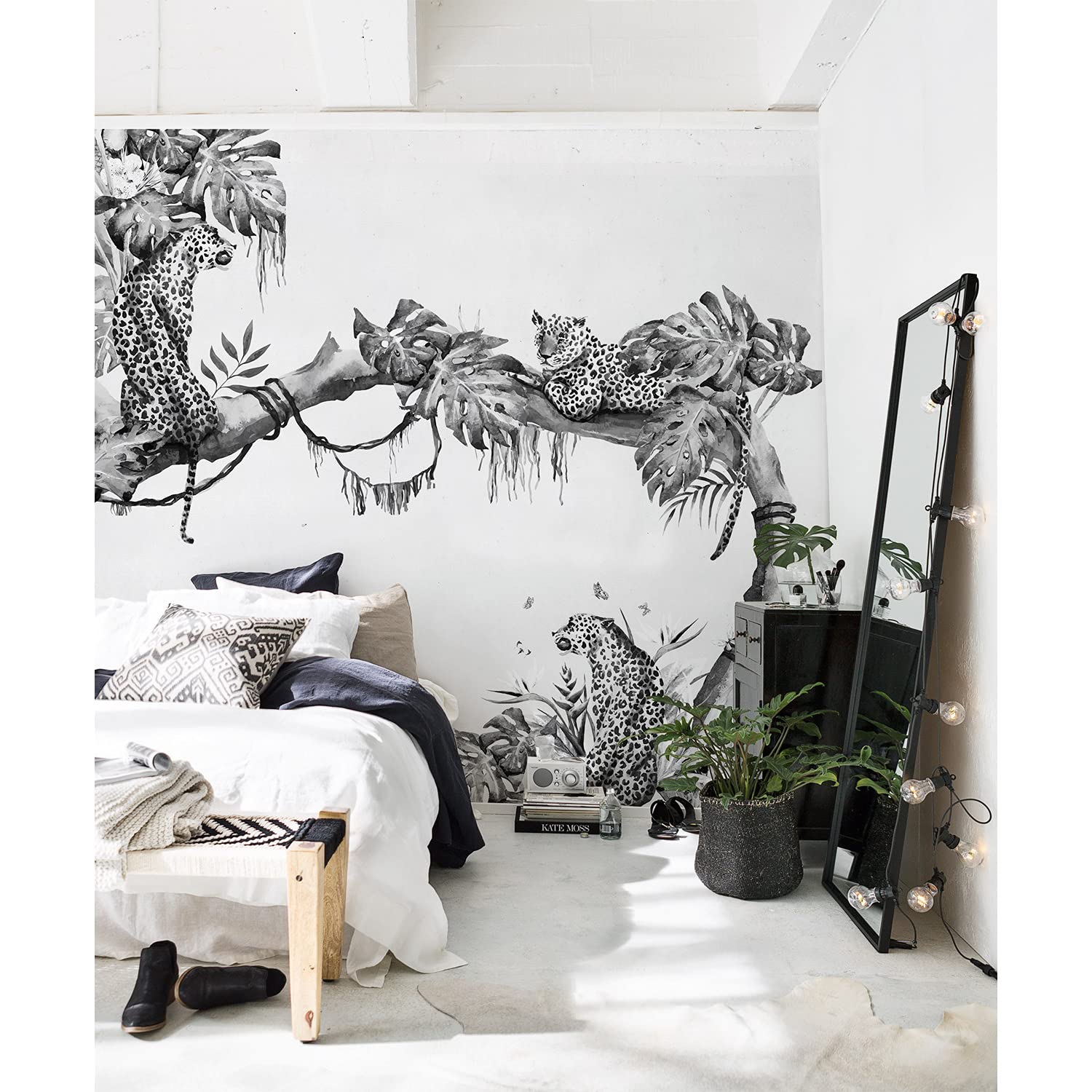 Papier peints guépards tropicaux grand format pour décoration murale de chambre