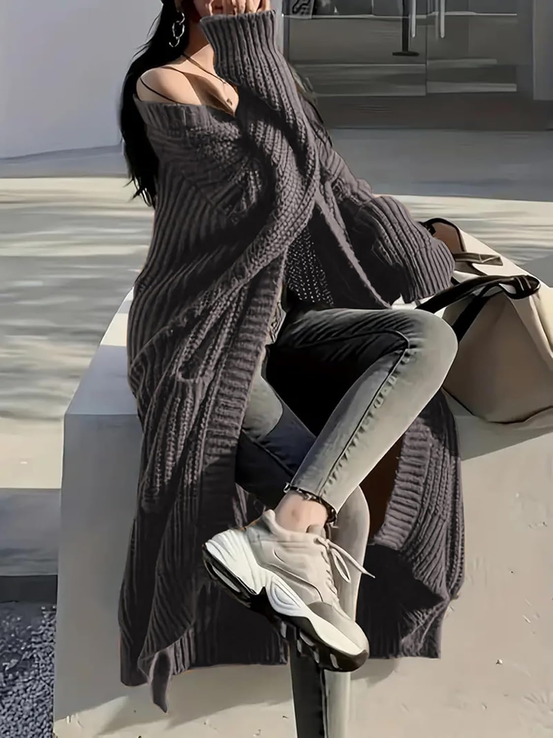 Womens Long Cardigan Sweaters Open Front Oversized Duster with Pocket for Women 2025 Fall Winter Knit Design Coats - Image 5