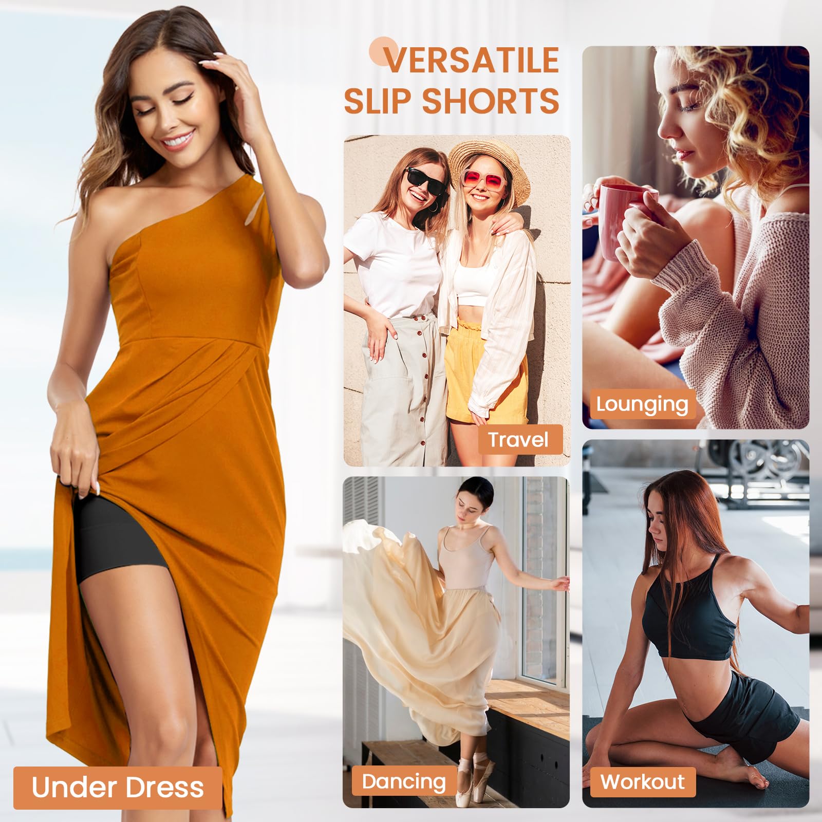 BESTENA Paquete de 3 pantalones cortos para debajo del vestido, pantalones cortos antirozaduras, pantalones cortos para mujer