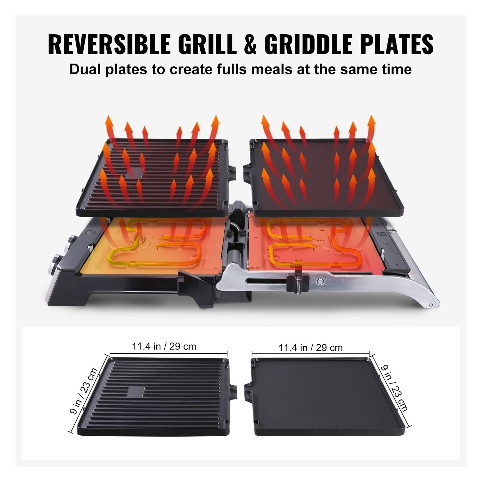 Plancha eléctrica comercial, parrilla Teppanyaki de acero inoxidable for restaurante, 14,5 ", 1500W, con placa de cocina de hierro antiadherente