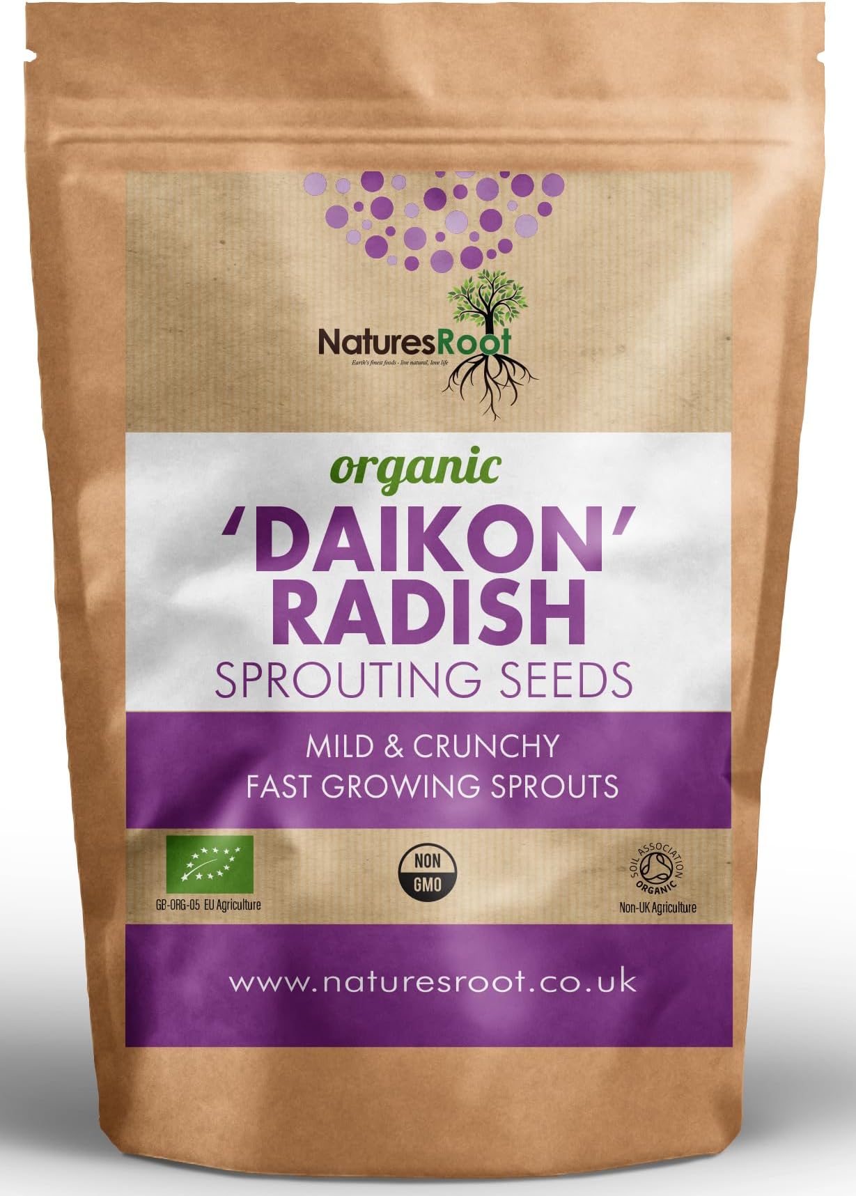 Nature’s Root Organic Radish 'Daikon' Sprouting Seeds 250g - Radish Microgreens | Keto Superfood | Tasty Nutrition | Easy Sprouting | Non-GMO