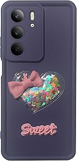 جراب حماية خلفي من السيليكون بتصميم ناعم ممتص للصدمات من البولي يوريثين المقاوم للحرارة مع واقي كاميرا وشكل قلب جليتر لامع لموبايل أوبو ريلمي C75 (أرجواني)