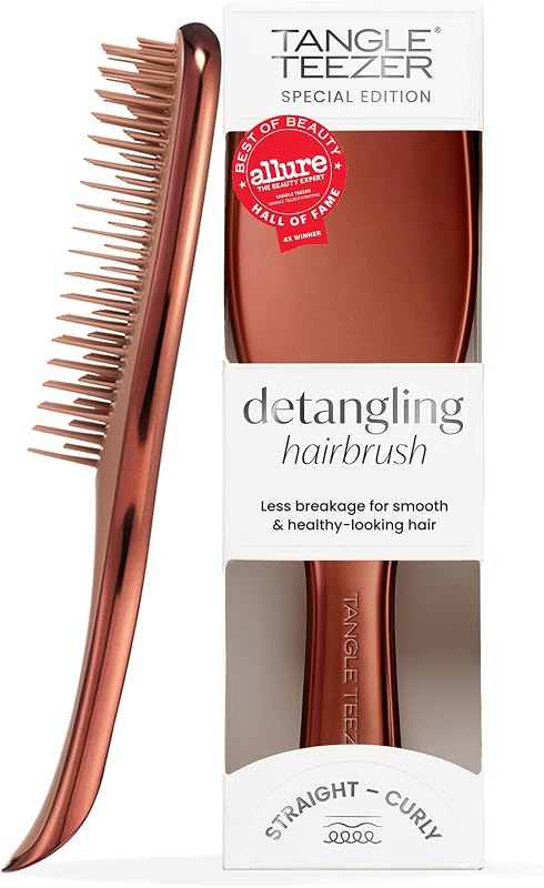 Chrome Ultimate Detangler Brush, Straight to Curly, Bronze | Patented two-tier, regular-flex teeth reduce breakage & split ends on wet or dry hair; limited-edition hairbrush for all ages