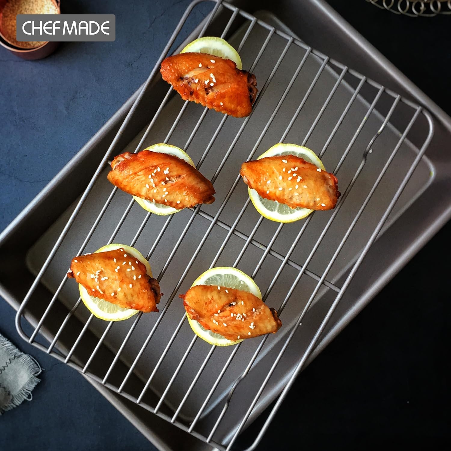 13 Inch Nonstick Carbon Steel Baking Cookie Sheet Pan with Rack for Meat Bread,13.6 x 9.7 inch