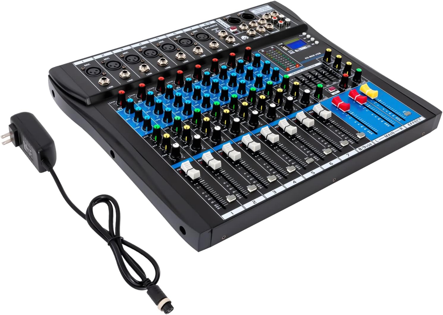 8 Channel DJ Console Mixer USB Bluetooth Audio Interface 48V Phantom Power Mixer