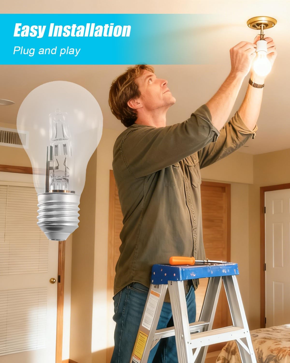 ULZOZN A55 E27 53W Bulb 220V 2700K Fit for Desk Lamps and Enclosed Fixtures with A55 Light Type, Transparent, 10Pcs