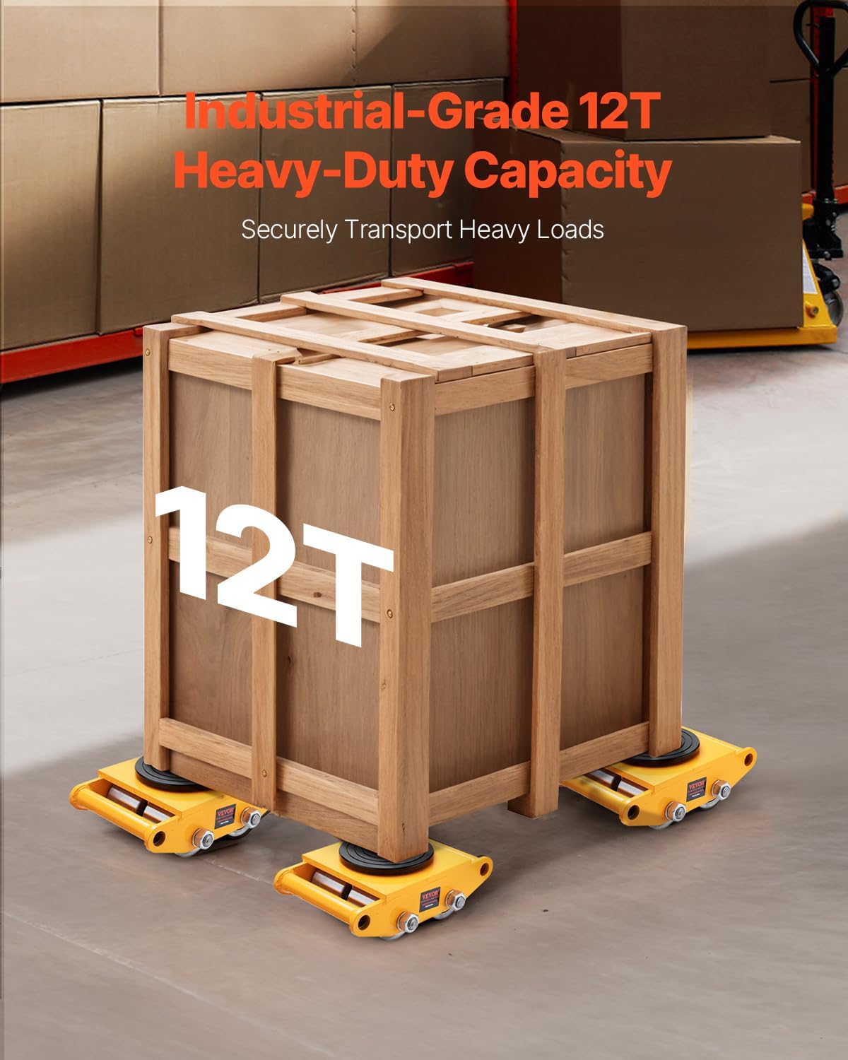 VEVOR 4PCS Machinery Skate Dolly, 26455LBS/12T Industrial Machinery Mover, Heavy Duty Carbon Steel Machinery Moving Skate & 4 Carbon Steel Wheels and 360° Rotation Non-Slip Cap, Yellow