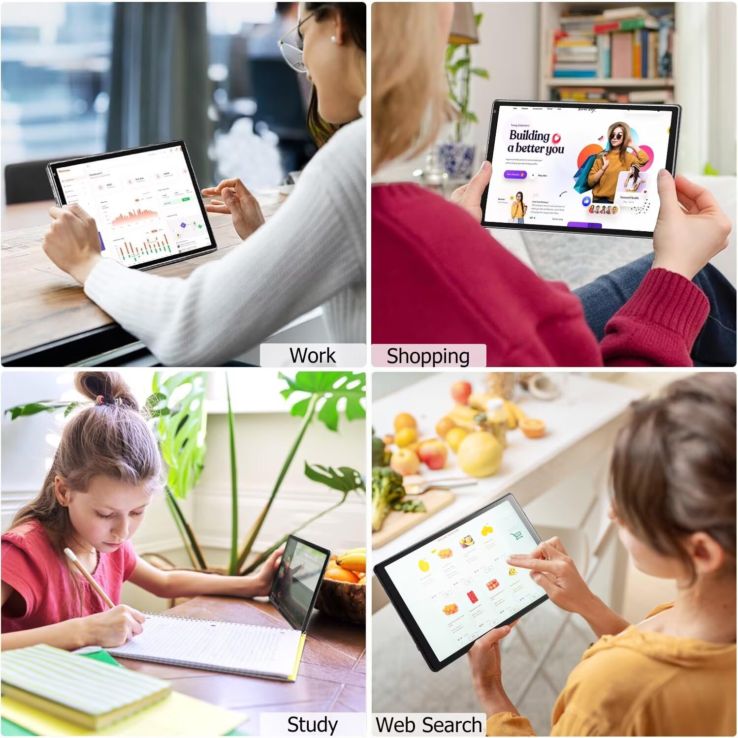Tablet dla dzieci, 6 GB + 64 GB, 1 TB z możliwością rozszerzenia, Octa-Core, podwójny aparat, wyświetlacz IPS 10,1 cala, 1280 x 800, bateria 5000 mAh, gry edukacyjne, kontrola rodzicielska