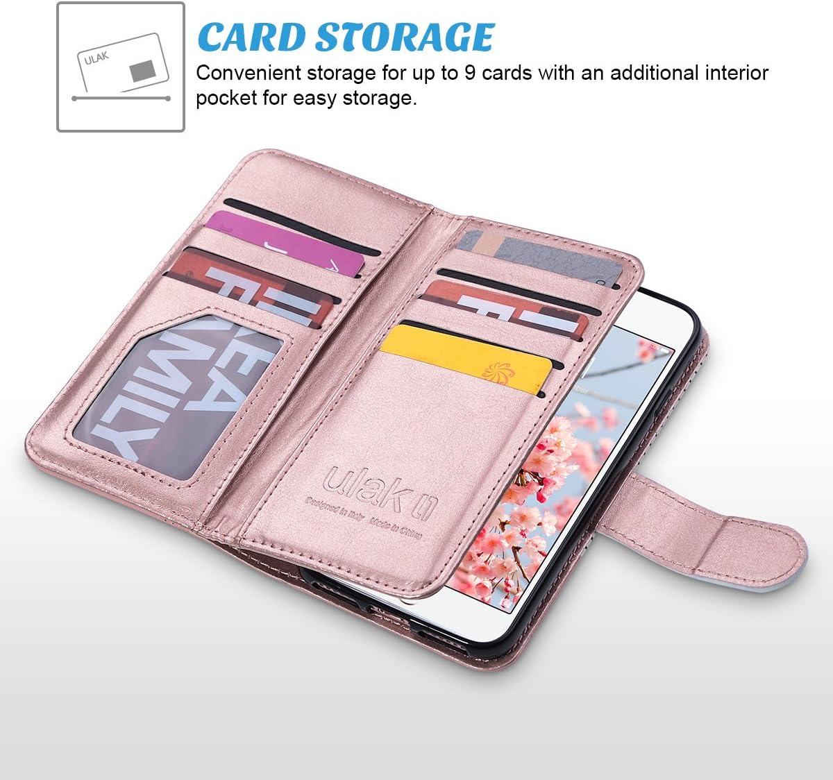 ULAK Designed for iPhone SE Case 2022 (3rd Gen) / iPhone SE Case 2020 (2nd Gen) / iPhone 7 Case/iPhone 8 Case, Luxury PU Leather Wallet Phone Case with Card Holder Flip Kickstand Cover Pink+White