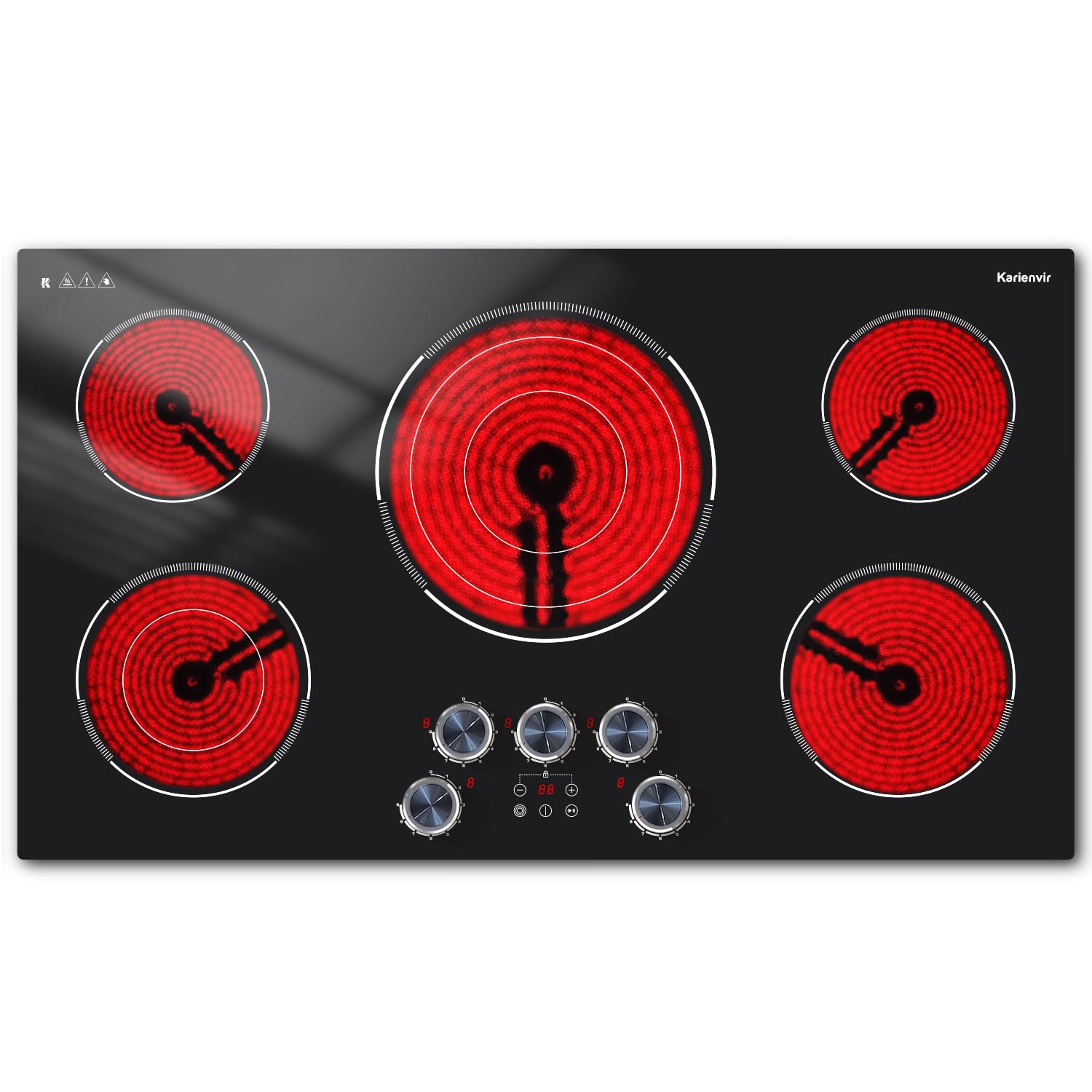 Karienvir 36 Inch 5 Burner Electric Cooktop with Dual-Ring & Triple-Ring Burners, 9200W, 220V-240V Hardwired, Knob Control - main product image