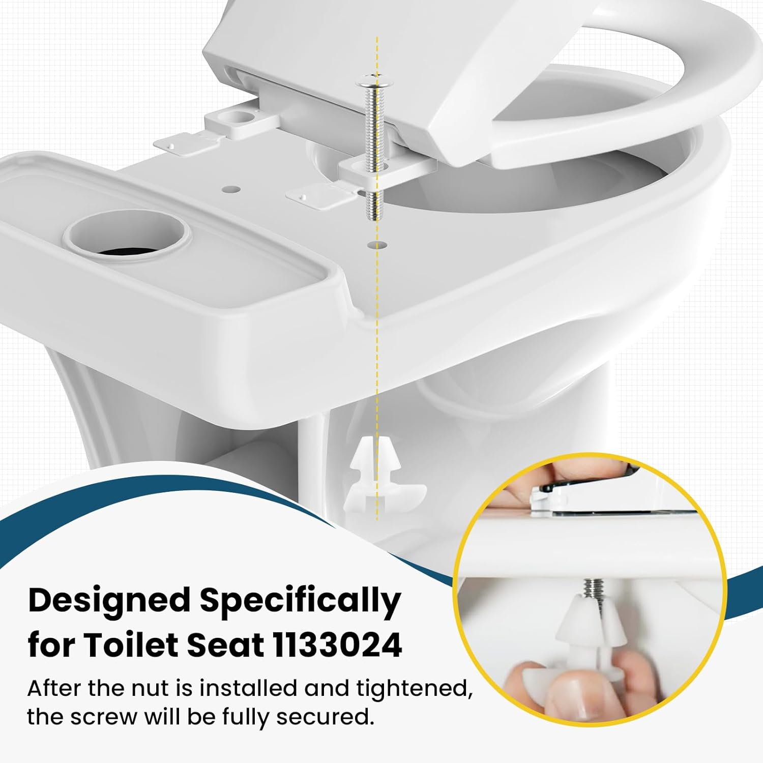 4 Pack White Toilet Seat Bolts & Screws for 1133024 Hardware Pack, Non-Slip, Secure Fit - Ideal for Toilet Seat Parts Replacement