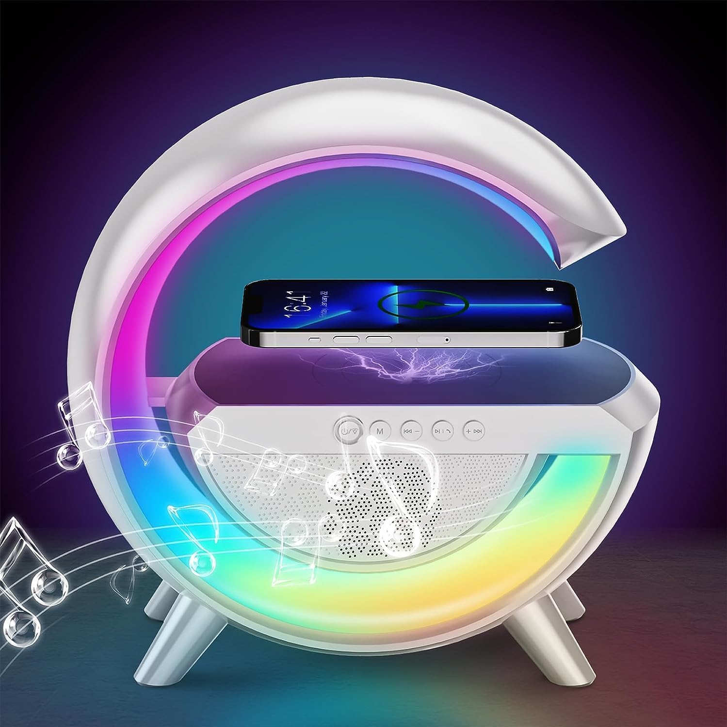 ROMINO 3 in 1 Night Light Bluetooth Speakers with 15W Wireless Mobile Charger, Rechargeable LED Desk Lamp, Atmosphere Lamp G-Shape Speaker, Bedside Lamp for Bedroom, Room Decor, Gift (Multi) (Multi) (B0D8L8J1G5) Amazon Price History, Amazon Price Tracker
