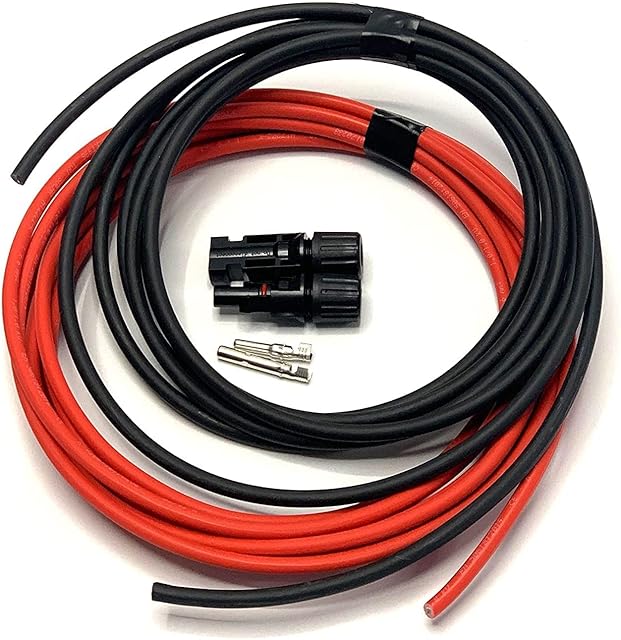Set of Red & Black Solar Panel Extension Cable 4mm² 6mm² PV Wire with MC4 Compatible Connector for Solar Panels Photovoltaic Systems (20 Meters, 6mm Red + Black Set)