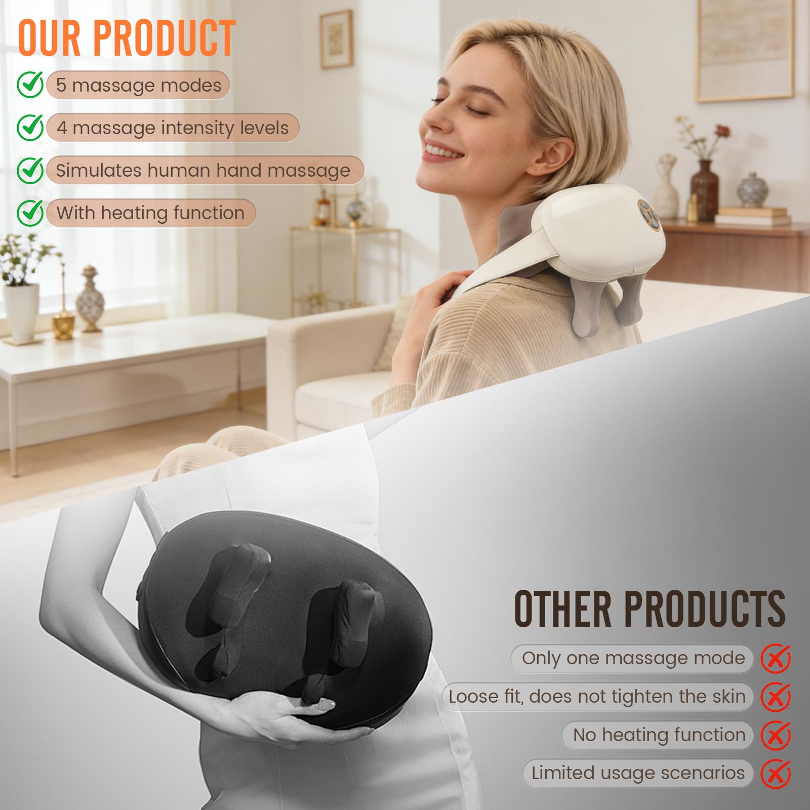 Appareil de Massage pour Cou et Épaules avec Fonction Relaxante, Massageur 6D avec 4 Niveaux & 5 Modes, Massage en Profondeur pour Dos Cou Épaules, Technologie Manuelle pour Femmes Hommes