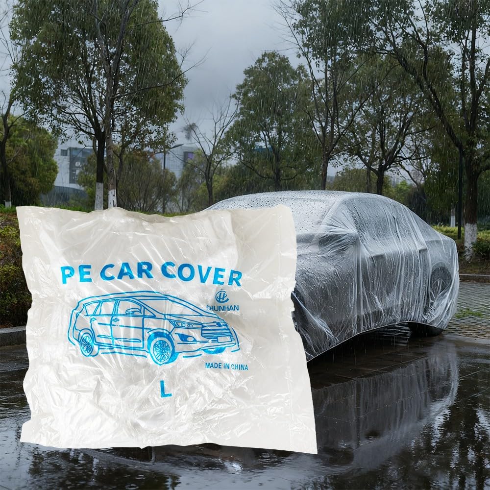 MTOSYSARI 1pc Clear Plastic Temporary Universal Disposable Car Cover Rain Dust Garage — view 5