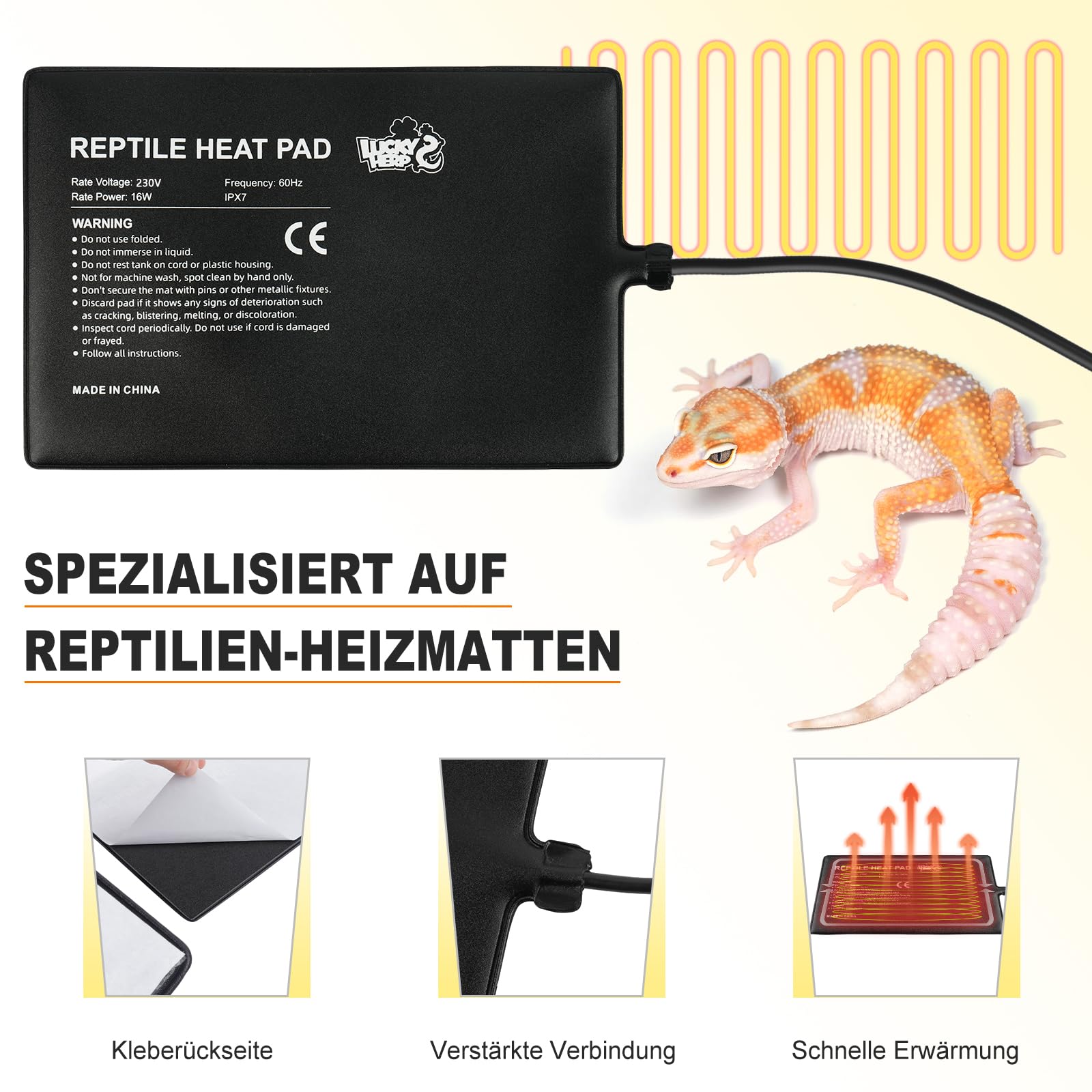 LUCKY HERP Heizmatte Terrarium 16W, Reptilien Terrarium Heizung Regelbar für Aquarienheizkissen, 20x30cm Heizkissen mit Temperaturregelung für Reptilien, Schildkröte, Schlangen, Eidechsen, Geckos