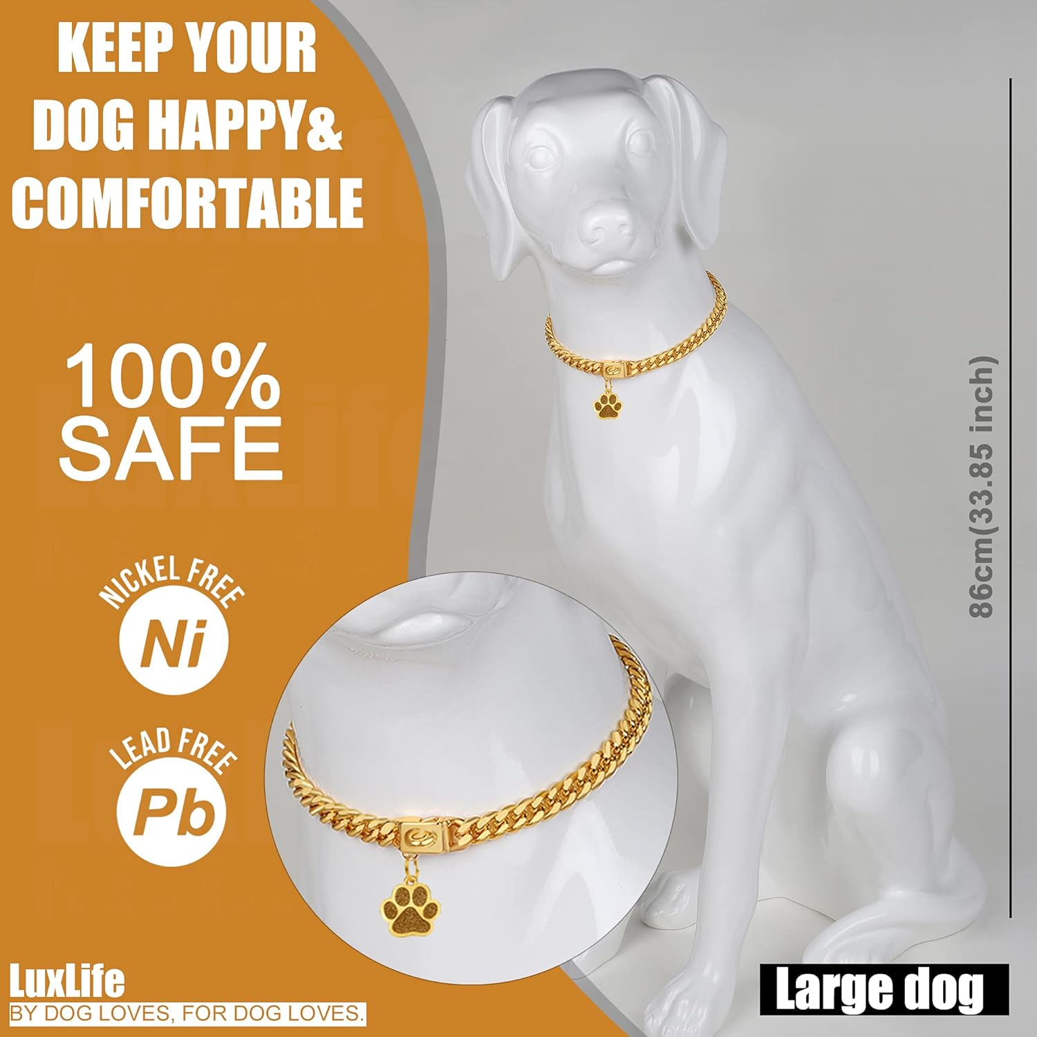 Cuban Link Dog Collar Gold Chain Dog Collar 12mm with Secure Snap Buckle 18K Gold Dog Chain Collars Metal Stainless Steel with Dog tag & Bell for Puppy Small Medium Large Dogs(12")