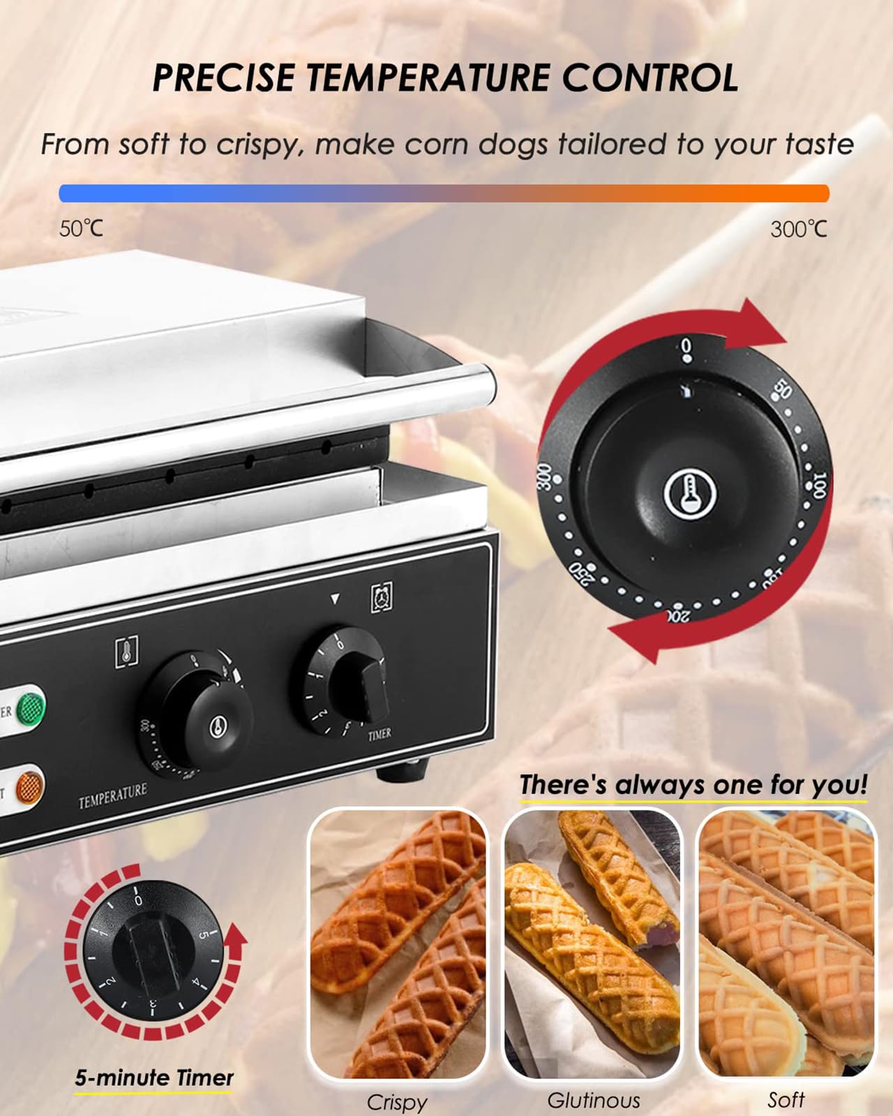 Máquina Eléctrica Antiadherente para Hacer Corn Dogs De 1550 W, Plancha Comercial para Hacer Gofres De Perritos Calientes Franceses con 5 Prensas para Palitos De Queso para P,6pcs