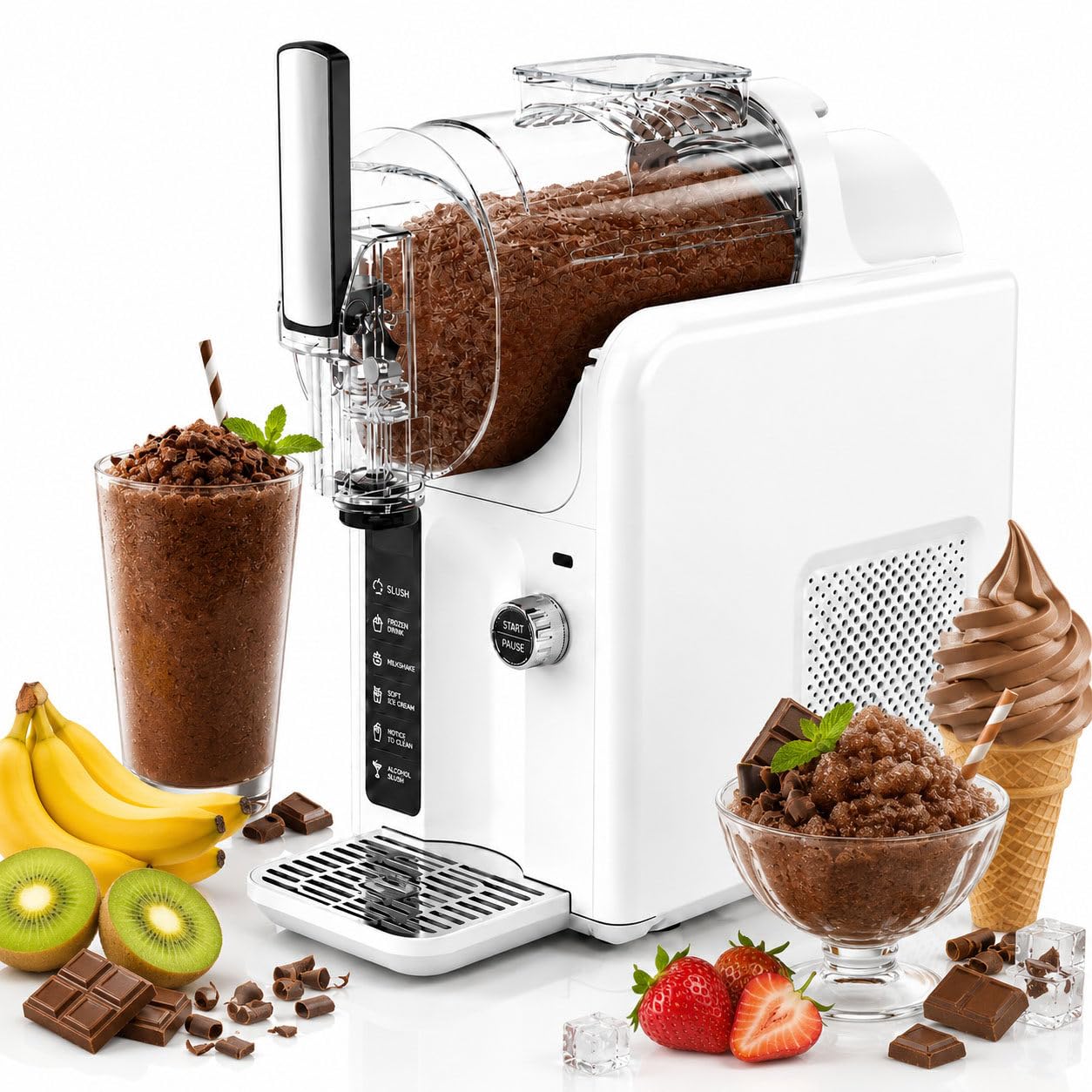 DIUNAOZI Slushie Machine for Home,Frozen Drink Maker with 6 Preset Modes, Self-Cleaning Slush Machine No Ice Needed, Milkshake & Margarita Machine, Smoothie and Frappé Maker, 2L Capacity white-220v