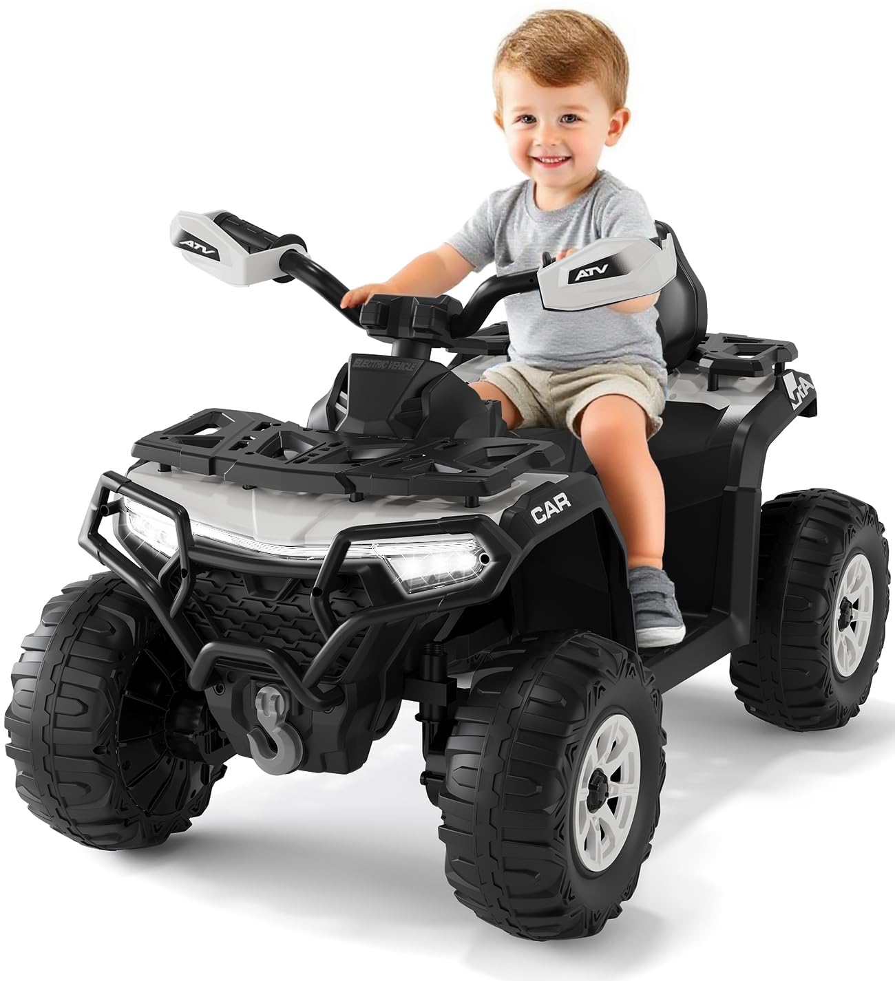 12V Kids Ride on Toys Car w/Parent Remote Control, Spring Suspension, LED Lights, Bluetooth, Music, USB, Early Education, Volume Control, Off-Road ATV 4 Wheeler Design w/Colorful LED Flag