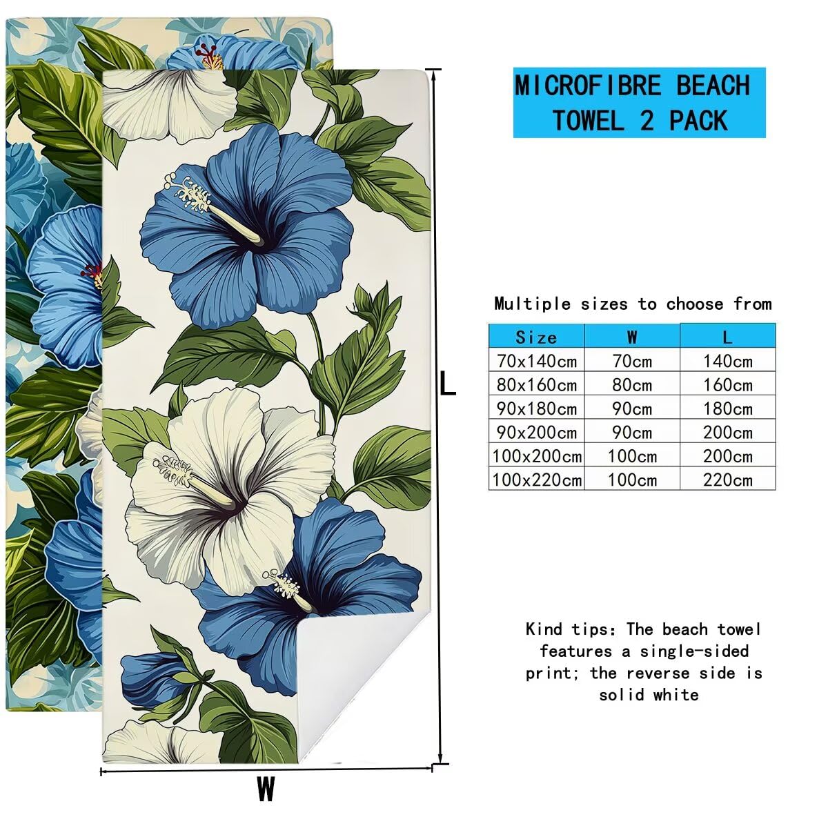 Ręcznik plażowy z mikrofibry, duży ręcznik kąpielowy 100 x 220 cm, zestaw 2 szt. szybkoschnących prześcieradeł kąpielowych w kwiaty, odporny na piasek ręczniki plażowe z mikrofibry do podróży