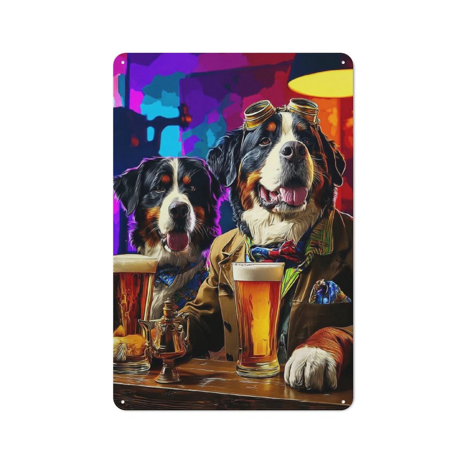Junmoney Steampunk Dogs Enjoying A Pub Night -1 Modern Retro Metal Wall Decor 30X20cm, Metal Wall Sign For Loft, Studio, Office Or Creative Room