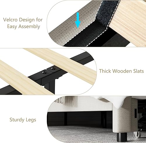 Miniatura 7 de Keyluv Base de cama Queen con 2 cajones de almacenamiento y cabecera ajustable, plataforma de tela de alta gama con botones acolchonados, listones