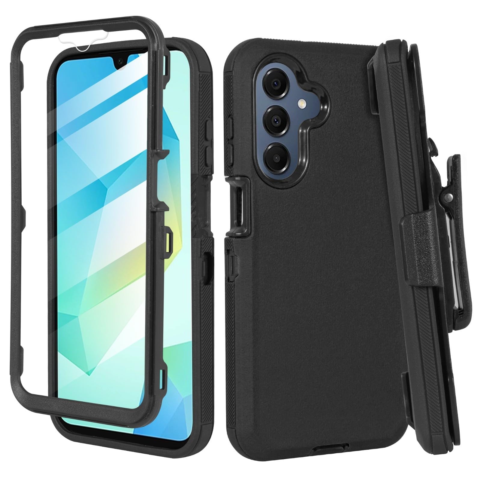 Custodia compatibile con Samsung Galaxy A26 5G con protezione dello schermo integrata, fondina con clip per cintura, custodia protettiva antiurto e robusta, nera