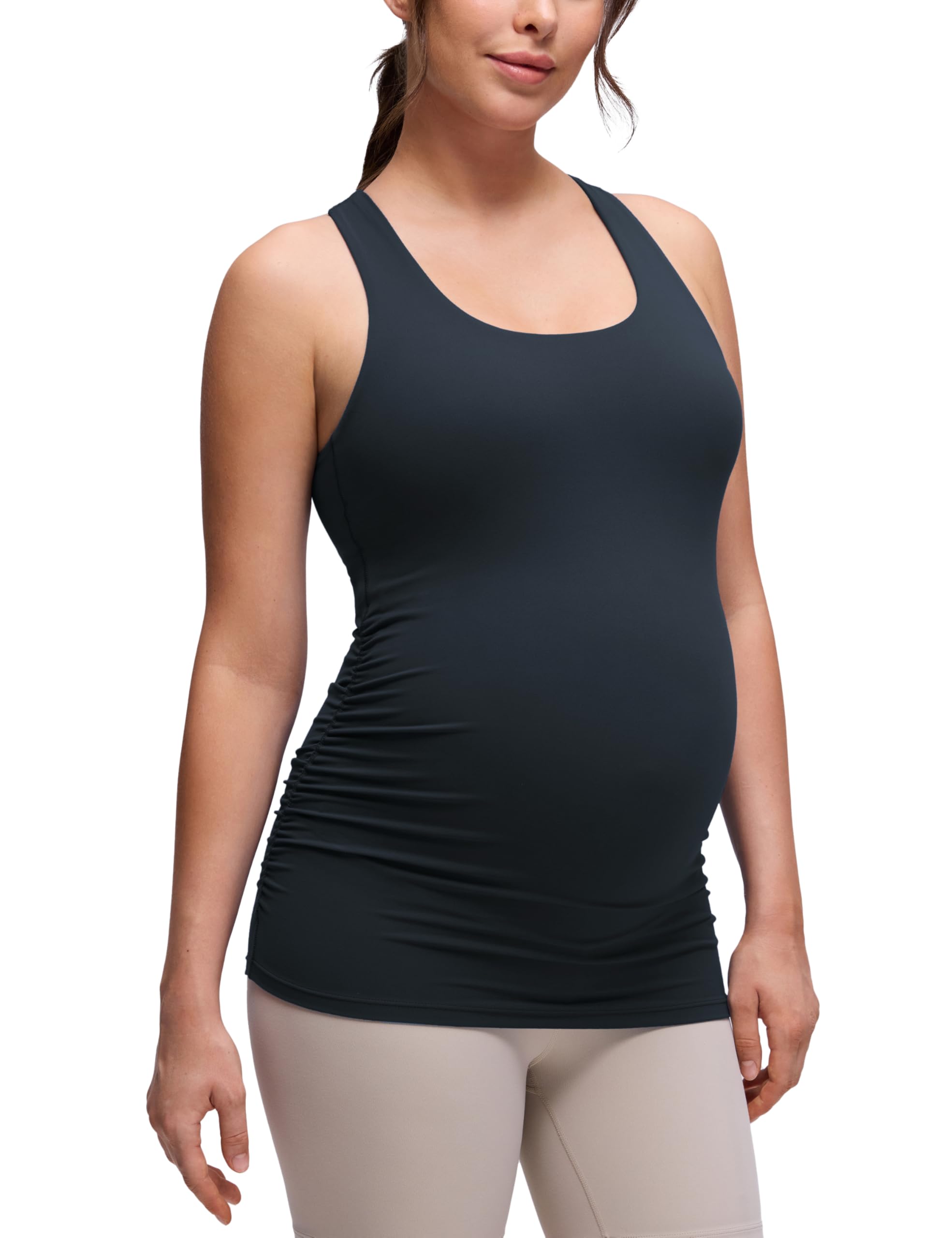 CRZ YOGA Butterluxe Mujer Racerback Maternidad Tanque Cima Fruncido Preñez Acolchado Yoga Arriba