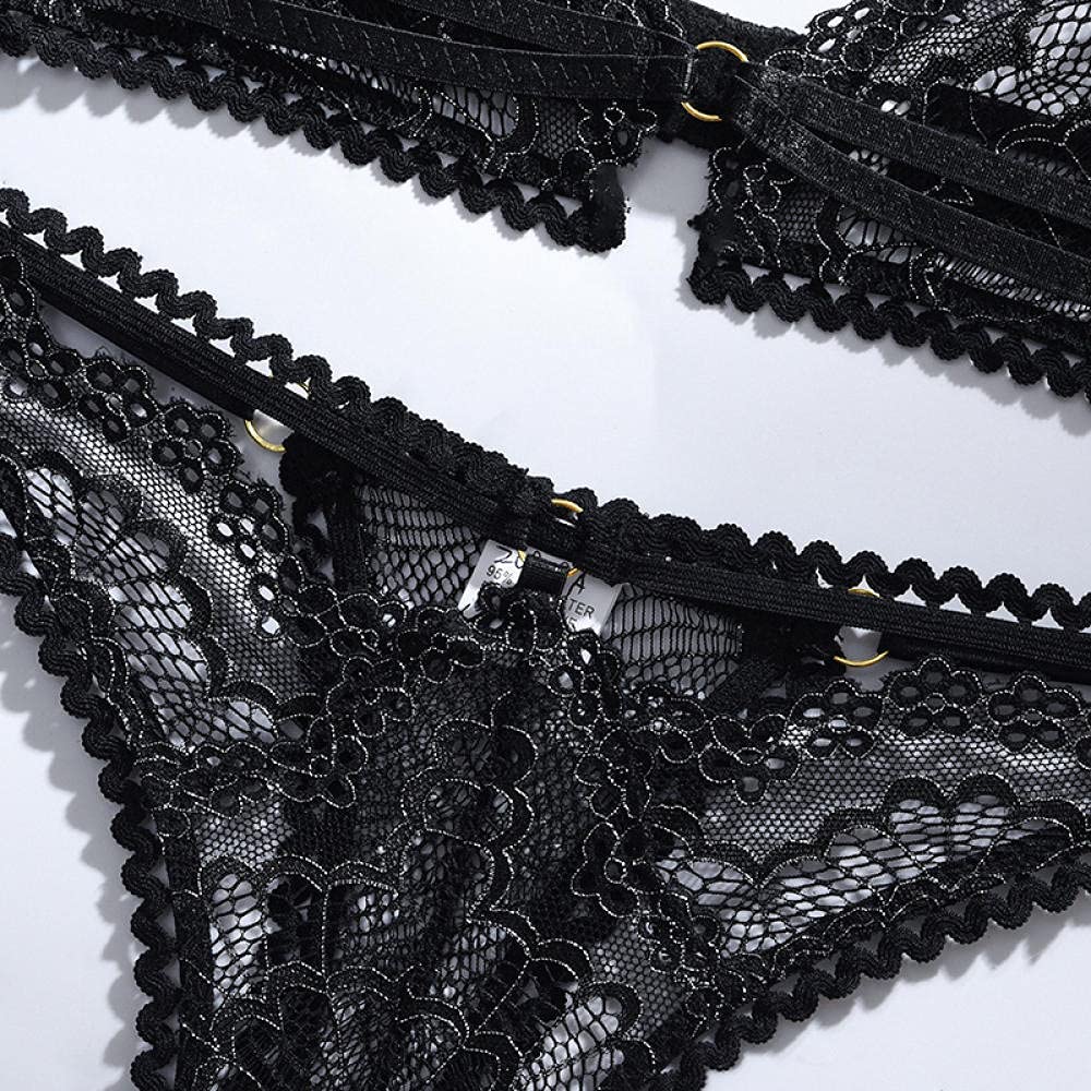 MLLM Transparente Lingerie,Ropa de Mujer de Encaje Sexy, Ropa Interior de hebras Cruzadas, Traje de Modelado de tentación-Negro_S,Conjunto de Lencería Mujer